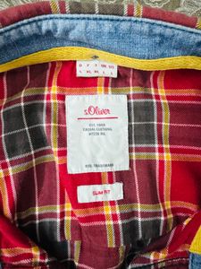 s.oliver Men's Red Plaid Short Sleeve Shirt