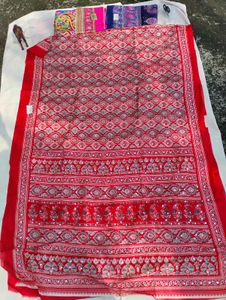 Red Embroidered Saree MIRROR MODAL