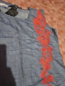 Stylish Blue Kurta with Red Embroidery