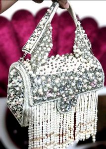 Beaded Clutch with Tassel Fringe