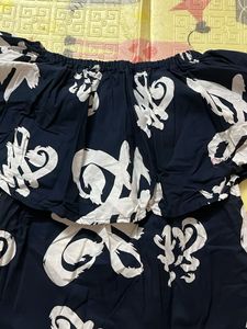 Off-Shoulder Navy Blue Top with White Print