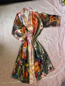 Luxury Floral Print Silk Robe