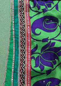 Green &amp; Blue Saree with Leaf Print.