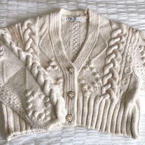 Zara Cream Cable Knit Cardigan