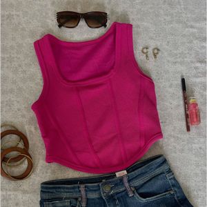 Hot Pink Textured Corset Top
