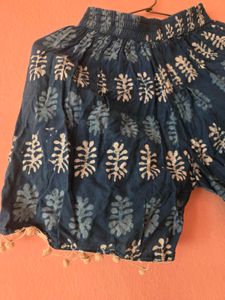 Blue Leaf Print Palazzo Pants