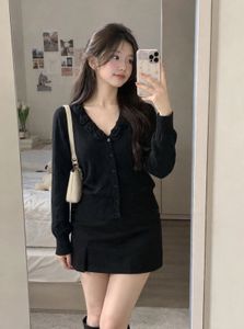 Korean imported Black Button-Up Cardigan with Flor