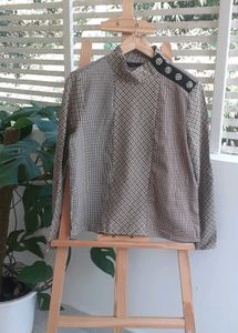 ZaRA Vintage Checkered Long Sleeve Top