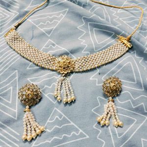 Elegant Pearl &amp; Gold Choker Set