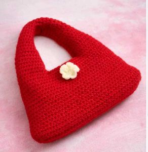 Chic Red Crochet donut bag with Flower Accent
