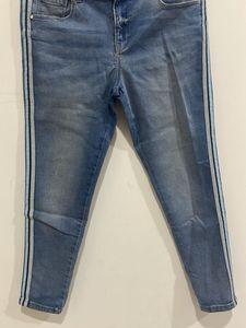 Bare Denim Stylish Blue Jeans with Side Stripe