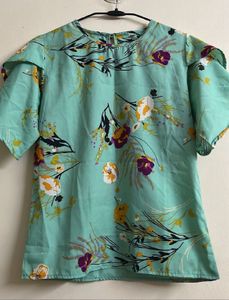 Aqua Floral Print Top