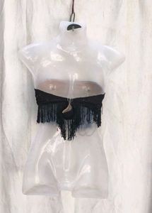 I. Black Lace Fringe Tube Top