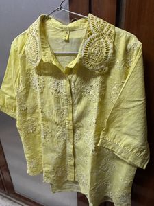 Yellow Embroidered Cotton Shirt