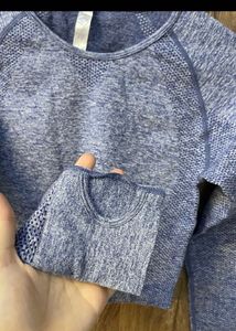 Blue Long Sleeve Crop Top