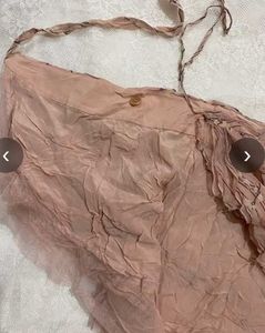 Vintage Dusty Pink Mesh Ruffle Wrap Mini Skirt
