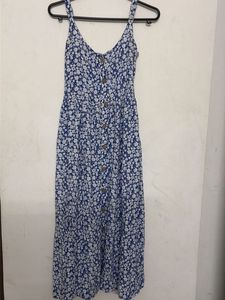 Blue Floral Button-Up Midi Dress
