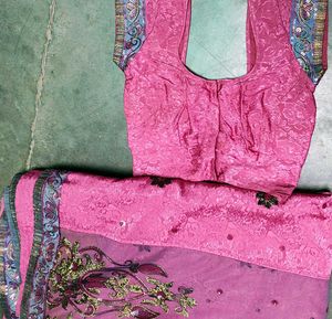 Elegant Pink  Embroidered Saree with blouse