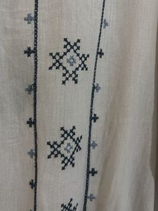 Off White Blue Embroidered Top Clinched At Waist
