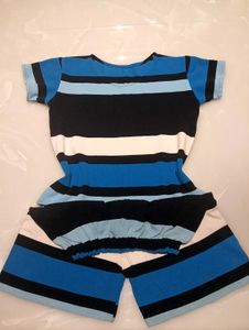 Striped Pajama Set - Top &amp; Shorts