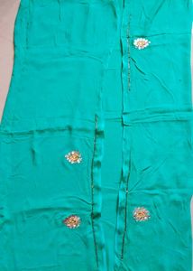 Elegant Turquoise Sea Green Georgette Saree with U