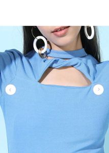 Stylish Blue Cut-out Neck Top