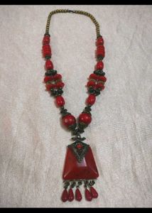Red Beaded Statement Necklace