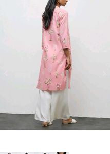 Pink Printed Kurta with White Palazzo Pants