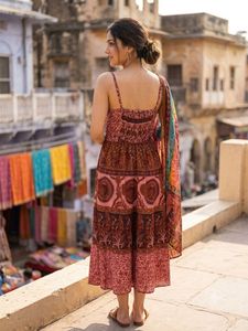 Length-38,,Boho Print Tiered Midi Dress