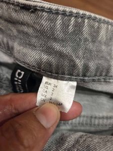 H&amp;M Grey Denim Frayed Hem Shorts