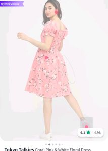 Tokyo talkies CORAL PINK AND WHITE FLORAL DRESS