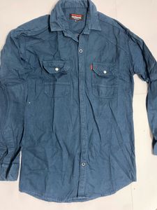 Men's Blue Long Sleeve Button-Up Shirt