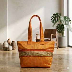 Boho Orange Embroidered Tote Bag