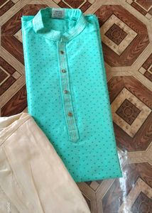 Teal Kurta With Cream Salwar