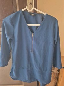 Chic Blue Top with Zipper Detail