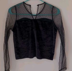 Black Velvet Sheer Sleeve Top