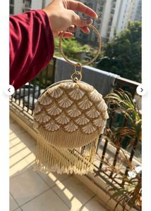 Embellished Round Clutch with Tassel