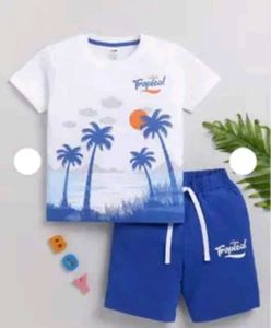 Boys White & Blue Tropical Outfit Set