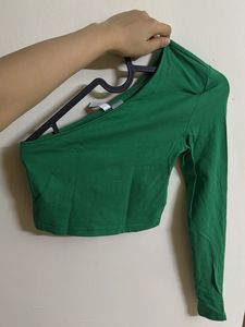 Green One-Shoulder Crop Top