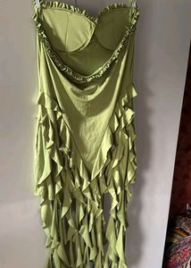 y2k pista Green Ruffle Dress