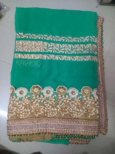 Elegant Green Embroidered Saree