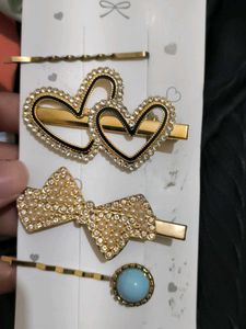 Sparkly Heart &amp; Bow Hair Clips Set