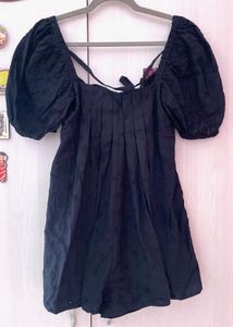 Chic Black Puff Sleeve Mini Playsuit/Jumpsuit
