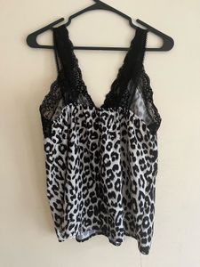 Leopard Print Lace Trim Cami Top