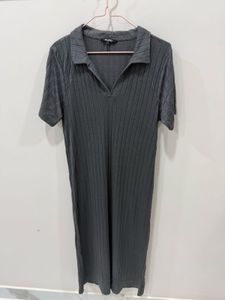 Chic Gray Ribbed Knit Bodycon Maxi Dress