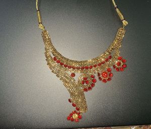Gold &amp; Red Kundan Necklace Set