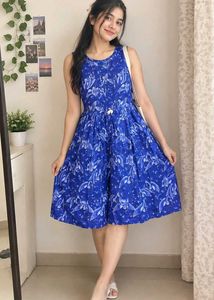 Blue Floral Print Fit & Flare Dress