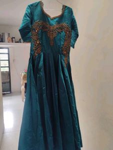 Elegant Teal Embroidered Gown