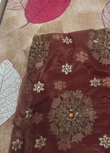 Elegant Brown Embroidered Saree