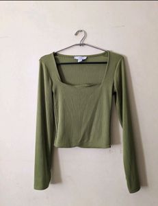 Ribbed Square Neck Long Sleeve Top